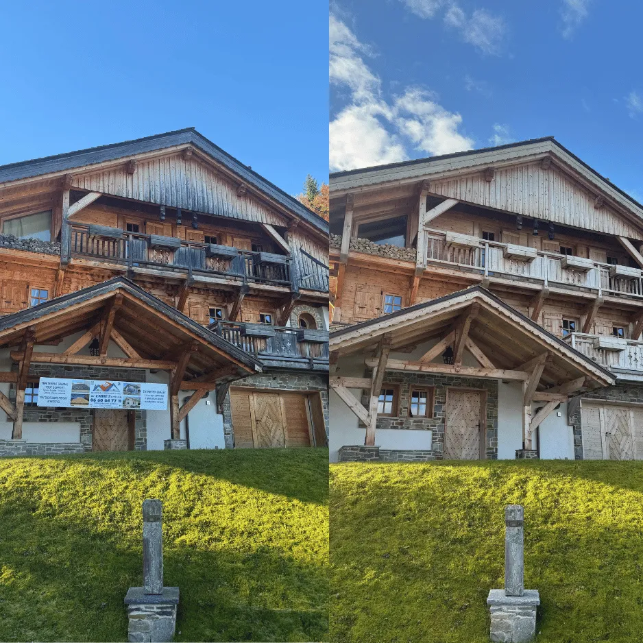 Dégrisement d'un chalet, avant et après